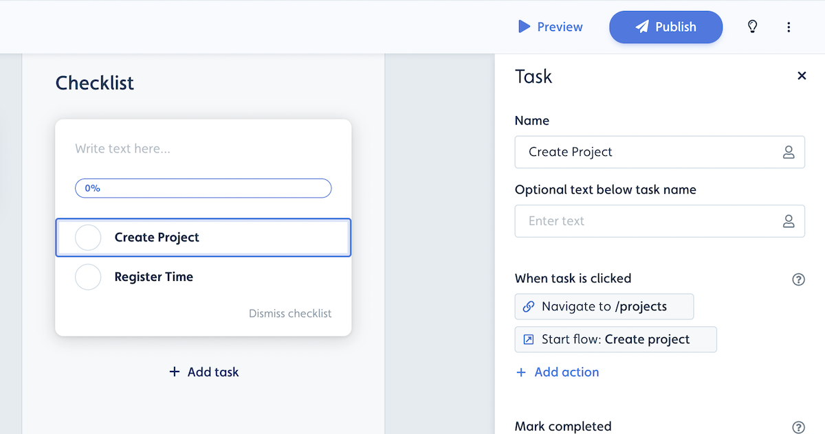 Navigate to page via checklist