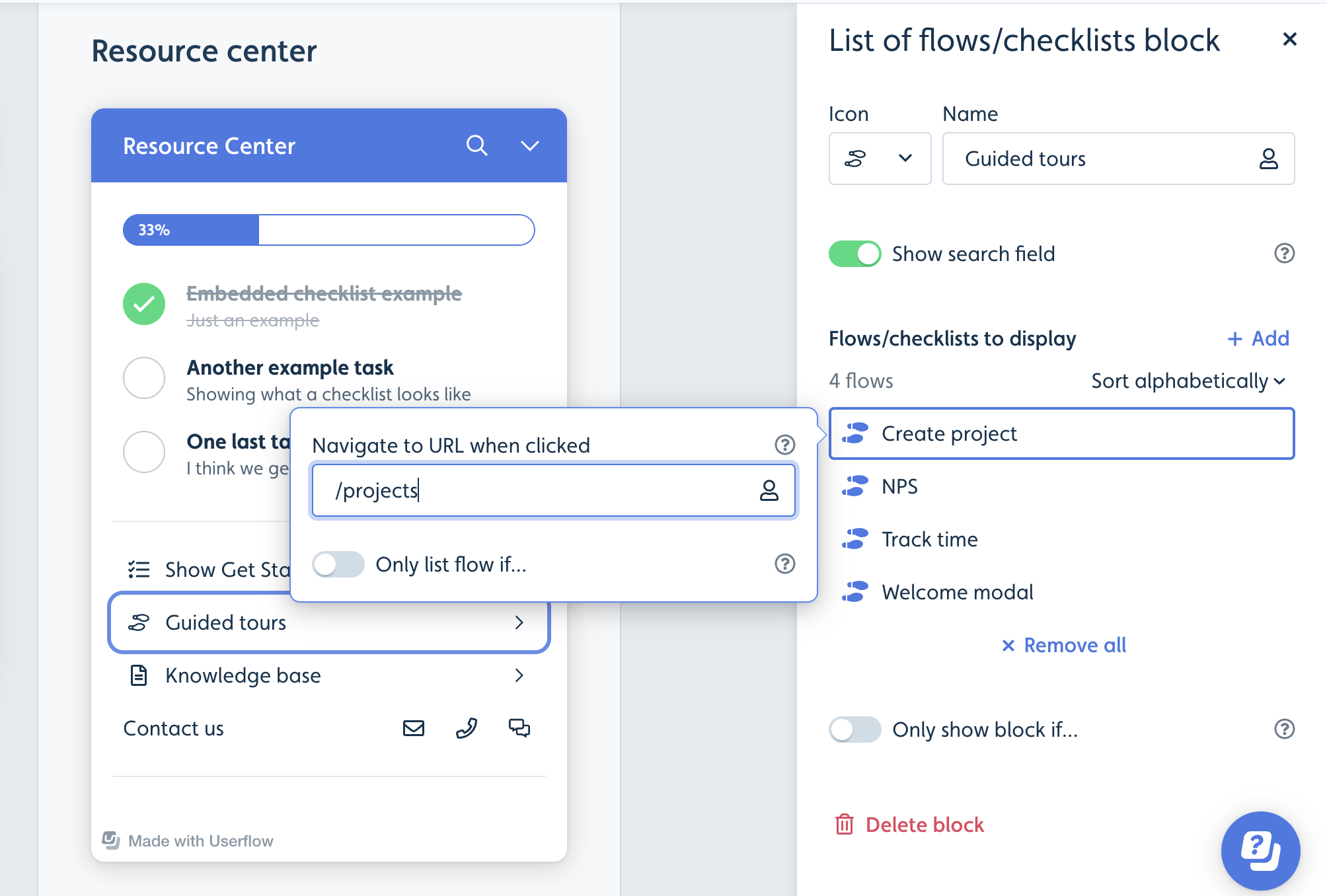 Navigate to page via resource-center