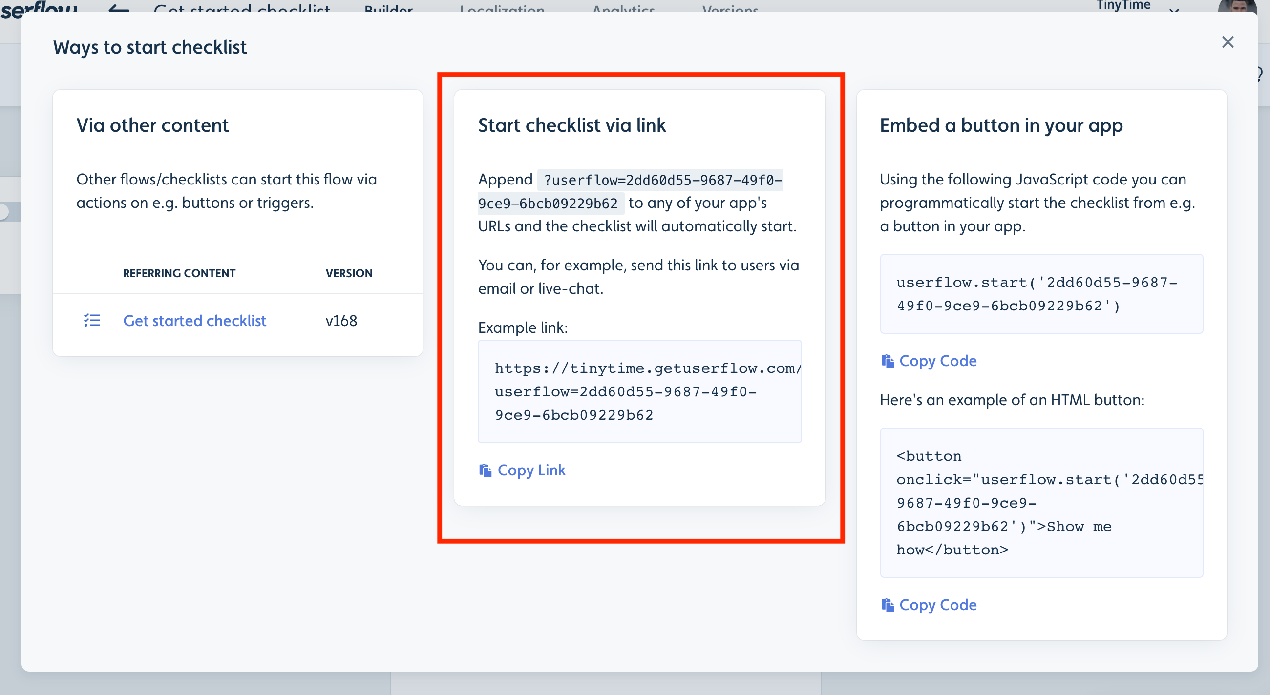 View other ways to start a flow/checklist - link